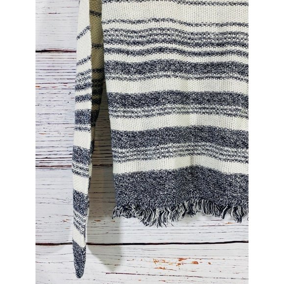 Max Studio Sweater Womens Sz Small Knit Ivory Blue Stripes Nautical Raw Hem - Picture 10 of 12